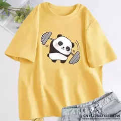 Panda das mulheres camiseta, bonito, engraçado, algodão, oversize, para levantamento de peso, fitness, ginásio - comprar online