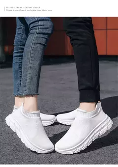 Tênis de corrida respirável masculino e feminino, calçados esportivos leves, tênis slip-on, meias da moda, tamanho grande 46, venda quente