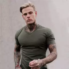 Camiseta de manga curta para musculação masculina, camiseta esportiva, roupa de algodão, gola V, respirável, ginástica, fitness, treino, verão - comprar online