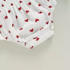 Imagem do Macacões de pescoço de barco de manga comprida para bebês, bodysuits infantis primavera outono com bandana, macacão do dia dos namorados, 0-18m