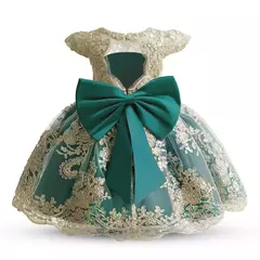 Bordado Elegante Crianças Princesa Vestidos para Meninas Luxo Golden Lace Vintage Crianças Festival Party Gown Bebê Batismo Vestidos