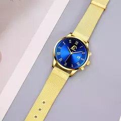 Homens de aço inoxidável malha cinto relógio de quartzo, calendário relógios, colar masculino, relógio de pulso, ouro, luxo, negócios, moda, 2pcs set - comprar online