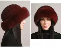 Chapéu de pele de vison genuíno para mulheres gorro de malha natural de luxo chapéu de malha artesanal pele de raposa real moda inverno quente, novo - loja online