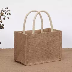 Sacolas de serapilheira reutilizáveis com alça, bolsa de compras em branco juta praia, sacos do presente vintage, mercearia, festas de aniversário