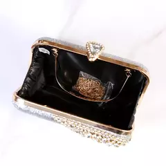 Bolsa de strass dourado oco para mulheres, bolsa de diamante, corrente de cristal, festa de casamento, mini bolsa, dia, glitter