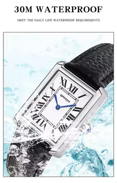 Relógio de quartzo masculino e feminino Sanda, 30m à prova d'água, casual, moda, pulseira de couro, mostrador quadrado, resistente ao desgaste - Wolf Magazine