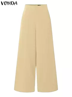 Vonda-Calça de perna larga, cintura alta com zíper, calça palazzo comprida, monocromática, elegante, escritório, moda, casual, verão, 2022