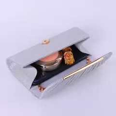 Clássico Embreagem Plissada Com Borda De Metal Dourado, Nova Jóias De Moda, Saco De Jantar Especial Do Partido na internet
