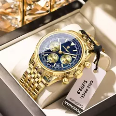 Poedagar-Relógio masculino de aço inoxidável militar de luxo, luminoso impermeável, data cronógrafo, homem esporte quartzo relógios