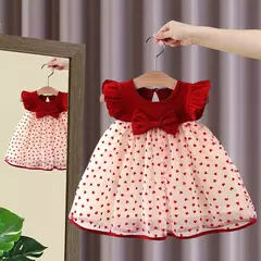 Vestido de verão com mangas voadoras para menina, vestido de princesa, edição coreana, pouco amor, vestido de aniversário, de 0 a 3 anos - Wolf Magazine