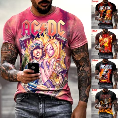 Camiseta Gráfica Masculina e Feminina, Rock ACDC, Estampa de Música, Hip Hop, 3D, Manga Curta, Casual Tees, Tops de Moda, Personalidade, Novo na internet