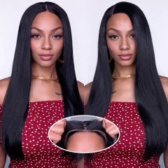 Kinky em linha reta perucas de cabelo humano 4x4 peruca sem cola cabelo humano wear e go peruca sem cola peruca de cabelo humano brasileiro peruca de fechamento de renda - loja online