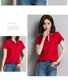 Camisa polo feminina de algodão solto, manga curta, blusa esportiva casual com lapela, camisa de negócios preto e branco, verão feminino na internet
