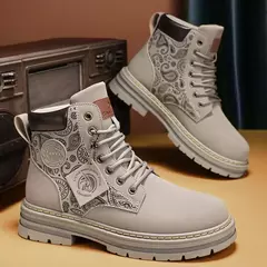 Imagem do Botas de couro amarelo masculino, sapato motocicleta, tornozelo alto, caminhar, Martin, casual, diário, marca de luxo, moda