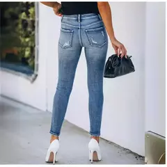 Imagem do Amazon shein denim cintura magra lápis jeans feminino franja design danificado transfronteiriço temu tecido fino comprimento médio da cintura
