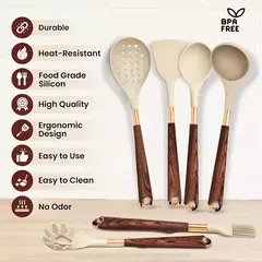 Lmetjma-Conjunto De Utensílio De Cozinha De Silicone, Utensílio De Cozinha Com Suporte De Utensílios, Alças De Padrão De Madeira, Panelas Antiaderentes, JT264, 10 Pcs - loja online