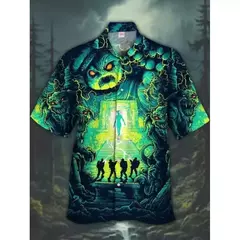 Camisas estampadas em 3D papagaio masculinas, camisas havaianas de praia, manga curta, moda casual, lapela de carreira - loja online
