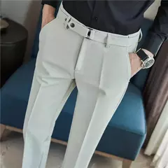 Calça formal masculina estilo britânico, monocromática, fina, casual, de negócios, escritório, social, calça de tornozelo, streetwear, alta qualidade - loja online
