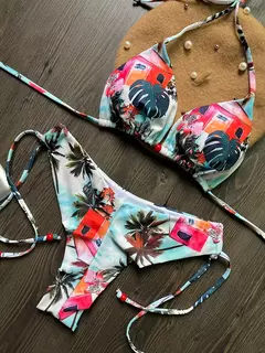 OIINAA-maiô sexy para mulheres, moda praia estampa halter, conjunto de biquíni com renda, maiô verão, moda praia sexy com cordão, 2 peças na internet
