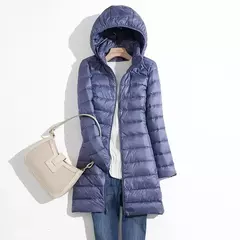 Casaco Puffer Longo Embalável Ultra Leve para Mulheres, Casaco Fino Coreano com Capuz, Feminino, Plus Size, 5XL, 6XL, 7XL, Outono, Inverno