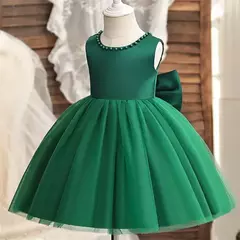 Vestido de tule sem costas para bebé com laço grande e pérolas, 1 ° vestido de aniversário, princesa infantil, vestido baptizado, 1 a 5 anos - loja online