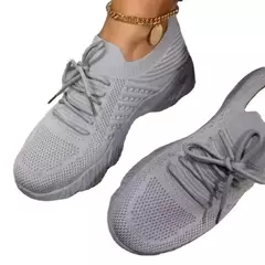 Tênis de malha respirável com cordões para mulheres, sapatos vulcanizados com plataforma, tamanho grande na internet