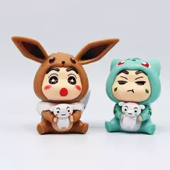 Imagem do 6 Pçs/set Q Versão Crayon Shin-chan Anime Figura Shin-chan COS Pokémon Pikachu Figura de Ação Decorações de Sala Brinquedo de Coleção de PVC