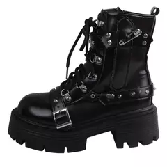 Botas curtas com corrente de rebite feminino, sapatos góticos, botas Lady Rock, decoração metálica, estilo punk, moda de rua, novo, 2024
