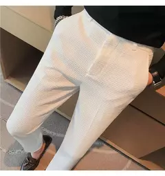 Calça waffle stretch masculina, calça reta justa, terno de festa social, roupa formal, alta qualidade, nova moda, 2022 na internet