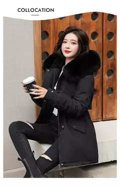 Parka longa de lã com capuz feminino com gola de pele, casaco fino, roupas acolchoadas, neve quente, moda inverno, novo, 2023 - loja online