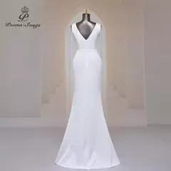 Imagem do Vestido sexy de fenda lateral para mulheres, Vestido longo de baile, Ombro macio de cetim, Vestidos de noite, Vestido Maxi