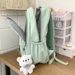 Imagem do Mochila de grande capacidade para estudante, bolsa simples e versátil para menina, material poliéster unissex, decoração de boneca japonesa