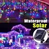 Outdoor LED Solar Light String para decoração de Natal, fada cortina, paisagem luzes, festa de jardim, 8 modos
