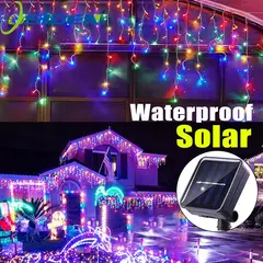 Outdoor LED Solar Light String para decoração de Natal, fada cortina, paisagem luzes, festa de jardim, 8 modos