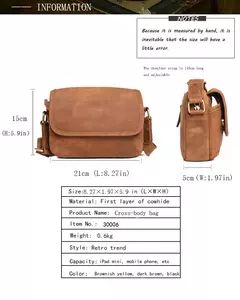 Bolsa de ombro retrô de couro genuíno masculina, grande capacidade, bolsa transversal diagonal, bolsa pequena para iPad, cavalo louco - Wolf Magazine