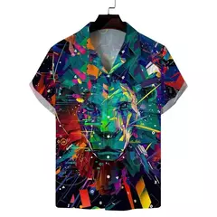 Camisas estampadas em 3D papagaio masculinas, camisas havaianas de praia, manga curta, moda casual, lapela de carreira - comprar online