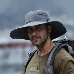 Tampão solar anti-UV respirável masculino, aba larga grande, chapéu de balde, chapéu de vaqueiro, pesca ao ar livre, caminhada, praia, malha, moda verão, novo, 2024 - comprar online