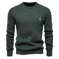Imagem do AIOPESON-Suéteres masculinos de algodão bordados em girafa, pulôver com gola redonda, clássico estampado torção, malha masculina