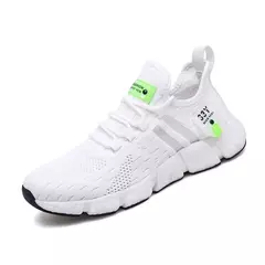 Tênis de corrida de malha leve masculino, sapato casual esportivo respirável, tênis unissex para caminhada, tênis branco para homens