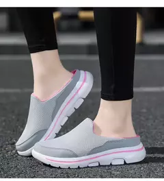 Mocassins de malha casuais masculinos, cor sólida, sapatos de encalço, flats de casal de verão, meio chinelos, tamanho grande na internet