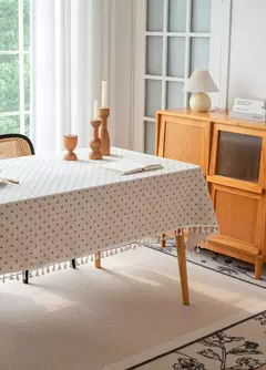 Toalha de linho de algodão vintage com padrão floral, toalha de mesa com borla, tampa lavável para jantar, piquenique