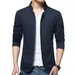 Blazer casual masculino com gola de suporte, jaqueta de negócios elegante, casaco monocromático com bolsos de zíper fino e fino, primavera e outono - Wolf Magazine