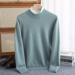 Pulôver de malha de lã de gola meia alta masculino, suéter quente de cor sólida, blusa casual de negócios 100% lã, outono inverno - Wolf Magazine