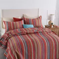 Imagem do Bohemia Listrado Algodão Colcha Acolchoada para Cama, Colcha Set, Colcha de Verão Reversível, Cobertor Consolador, Cobertura de Cama Queen Size