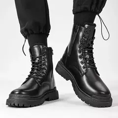 Meia bota casual de couro PU masculina, sapatos de segurança preto, primavera, inverno, tendência - Wolf Magazine