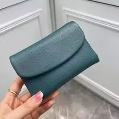 Imagem do Genuína Couro De Vaca Carteira Curta Para Mulheres, Trifold, Pequenas Bolsas, Clutch Couro De Vaca, Titular Do Cartão, Carteiras Do Cartão De Viagem