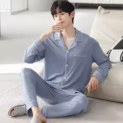 Conjunto de pijama de algodão modal manga comprida masculino, pijamas finos, adolescentes, outwear primavera, pano doméstico, terno masculino, outono, primavera - Wolf Magazine