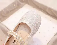 Mary Janes antiderrapante para meninas, arco lateral, pérolas, sapatos elegantes de princesa, sapatos chiques para crianças, festa, shows de casamento, moda infantil, 2024 - loja online