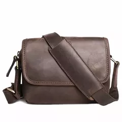 Bolsa de ombro retrô de couro genuíno masculina, grande capacidade, bolsa transversal diagonal, bolsa pequena para iPad, cavalo louco na internet