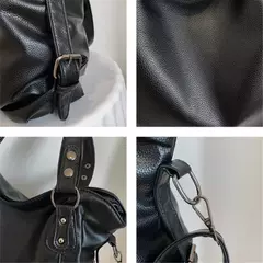 Bolsas de ombro pretas de grande capacidade para mulheres, bolsa de compras monocromática, couro macio, bolsa crossbody, sacola de viagem senhora